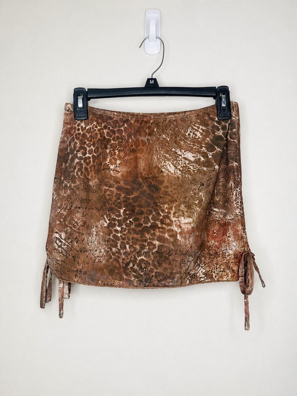 Edikted Y2K Brown Animal Print Mesh Mini Skirt Size S | Side Tie Ruched Cheetah